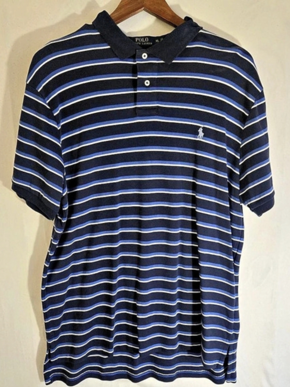 Polo Ralph Lauren Custom Fit Polo Striped Cotton Polo in Blue & Black XL